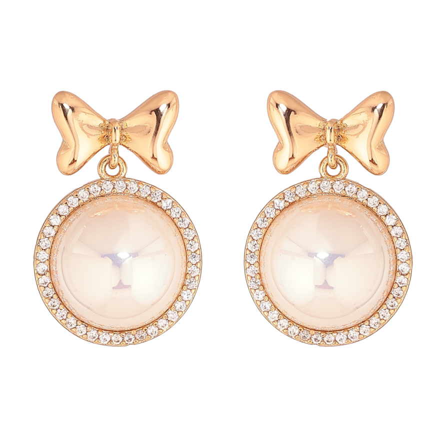 Серьги Xuping цвет Позолота 18К пусеты "Банты с перламутровыми подвесками" фото №1