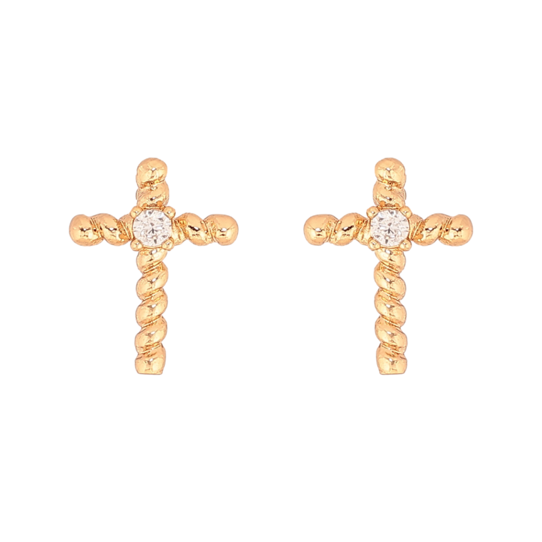 Серьги Xuping цвет Позолота 18К пусеты "Крестики с кристаллами" фото №1