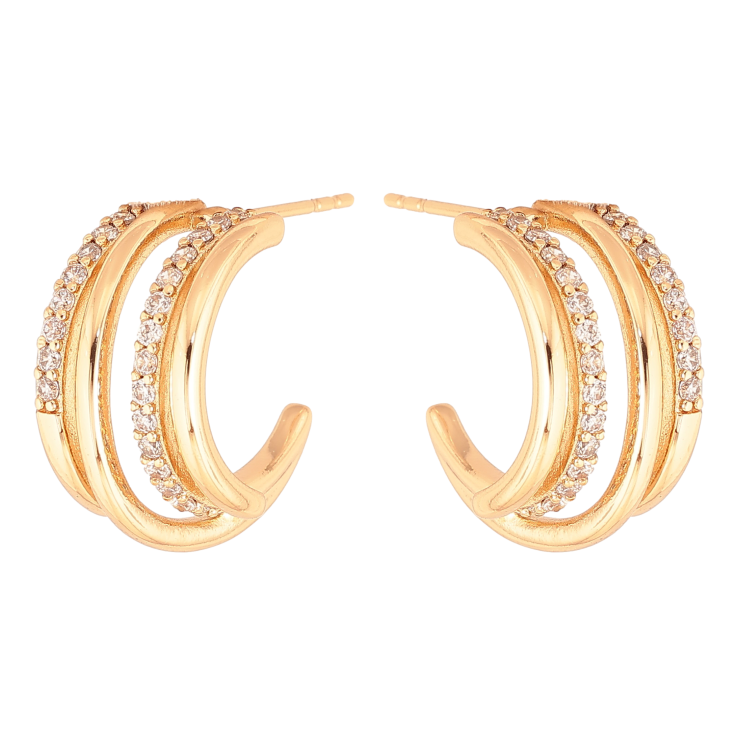 Серьги Xuping цвет Позолота 18К пусеты "Дужки с дорожками кристаллов" фото №10