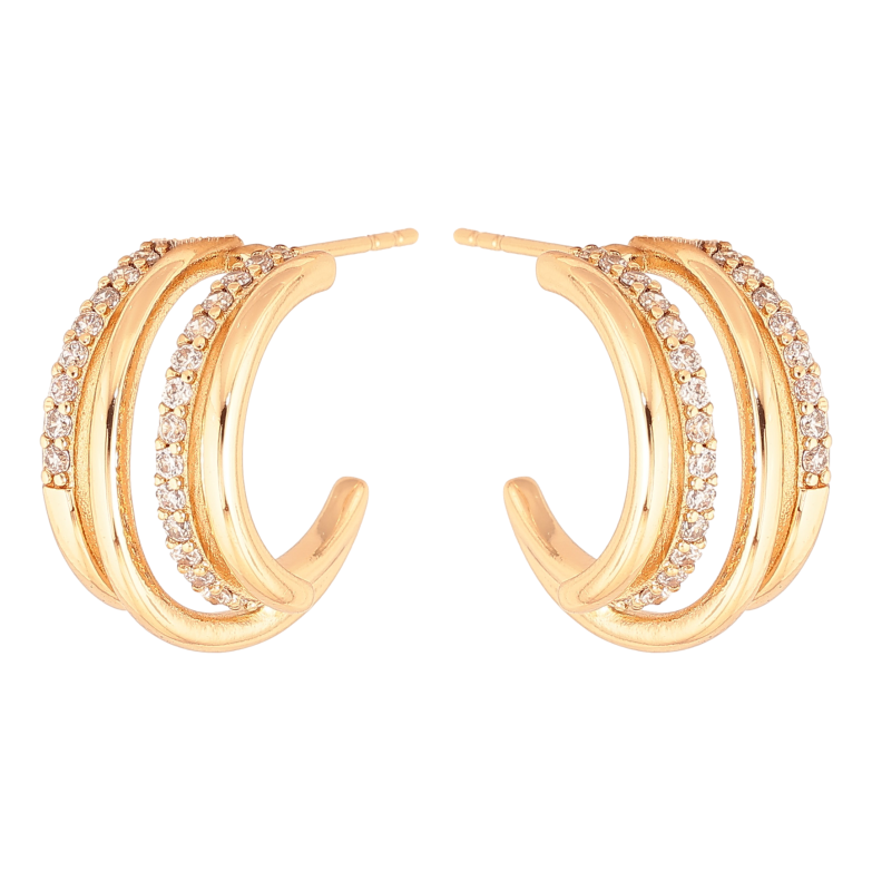 Серьги Xuping цвет Позолота 18К пусеты "Дужки с дорожками кристаллов" фото №1