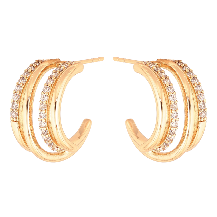 Серьги Xuping цвет Позолота 18К пусеты "Дужки с дорожками кристаллов" фото №1