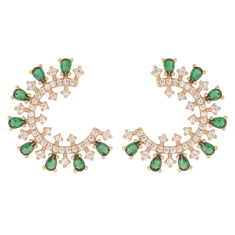 Серьги Xuping цвет Позолота 18К пусеты "Инкрустация с зелеными кристаллами" фото №1