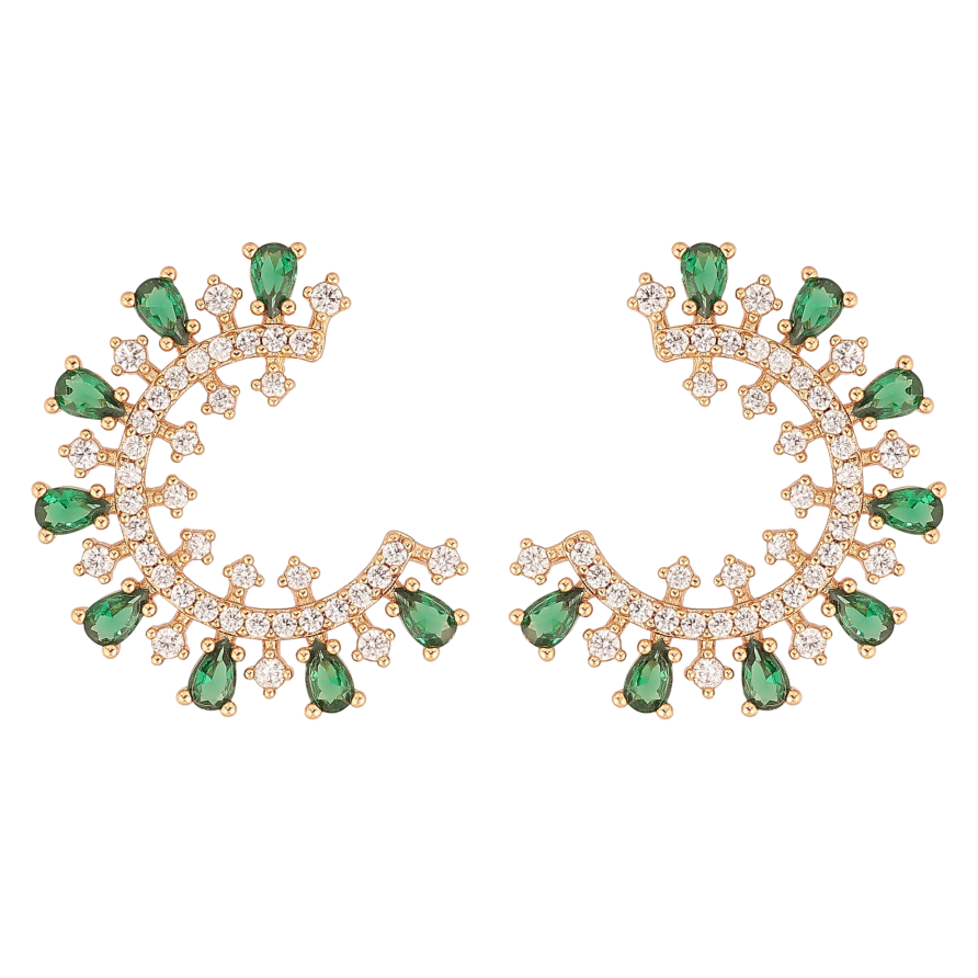 Сережки Xuping колір Позолота 18К пусети "Інкрустація з зеленими кристалами" фото №1
