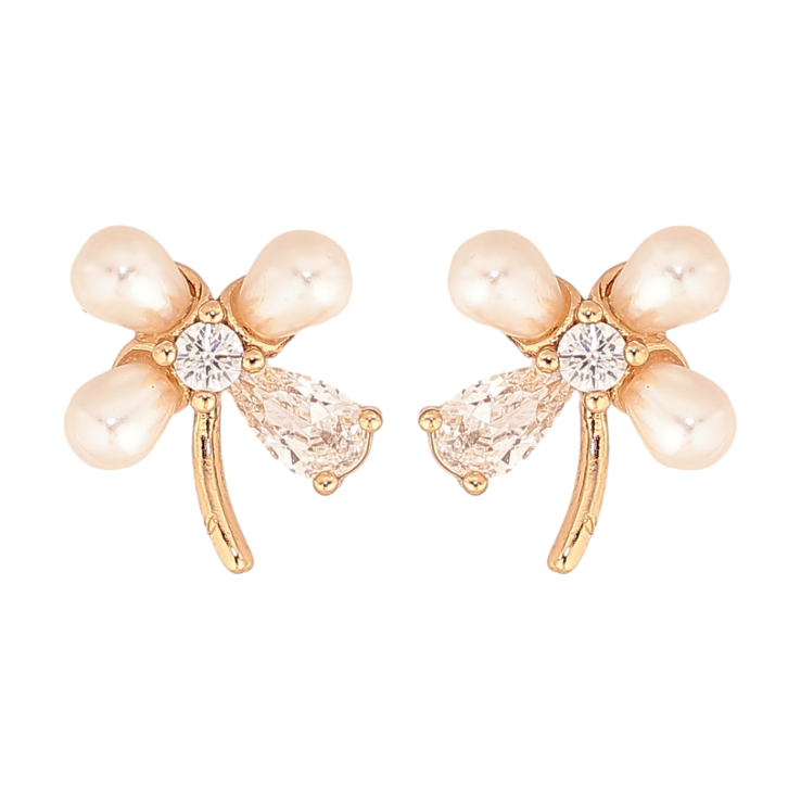 Серьги Xuping цвет Позолота 18К пусеты "Жемчужные цветочки" фото №6