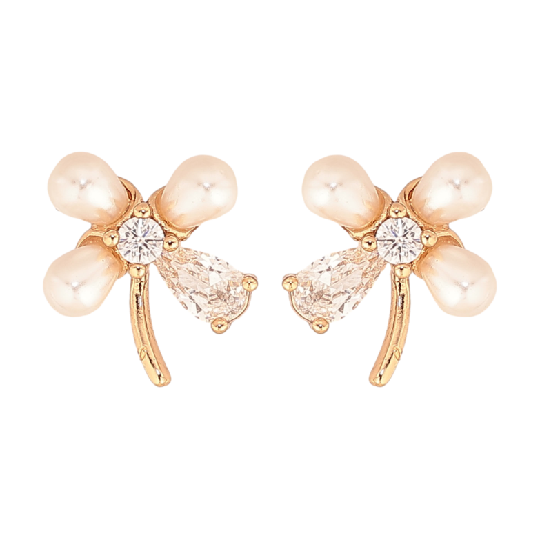 Серьги Xuping цвет Позолота 18К пусеты "Жемчужные цветочки" фото №1