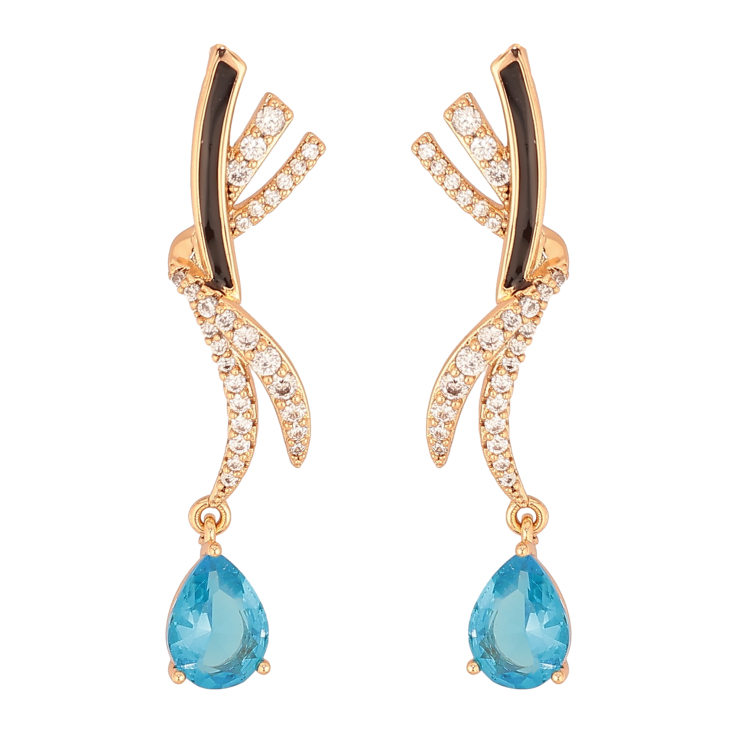 Серьги Xuping цвет Позолота 18К пусеты "Подвески с голубыми капельками" фото №7