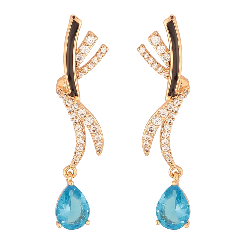 Серьги Xuping цвет Позолота 18К пусеты "Подвески с голубыми капельками" фото №3