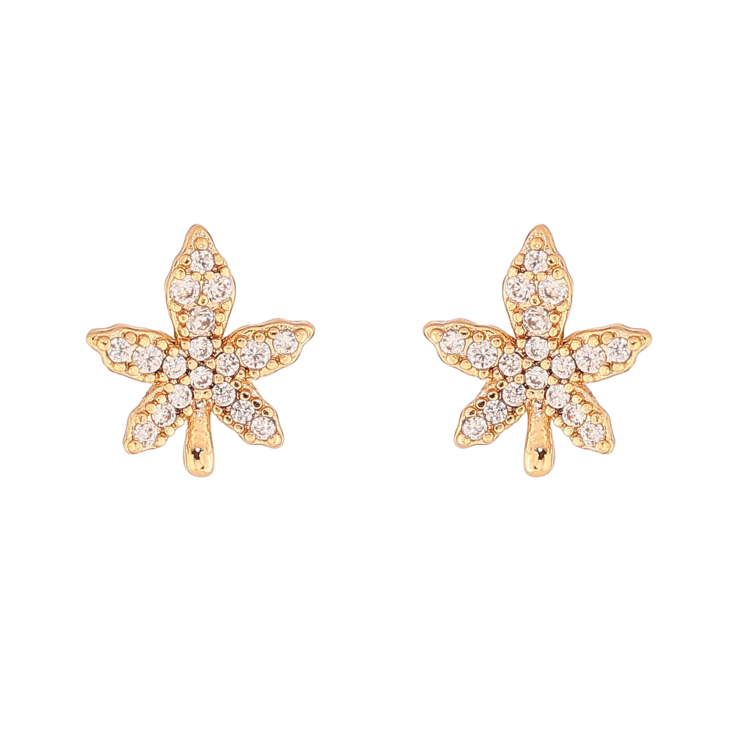 Серьги Xuping цвет Позолота 18К пусеты "Листики с кристаллами" фото №16