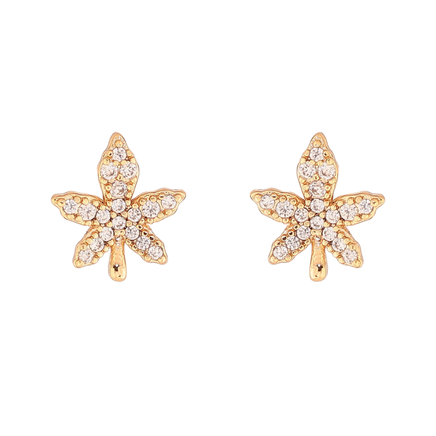 Серьги Xuping цвет Позолота 18К пусеты "Листики с кристаллами" фото №1