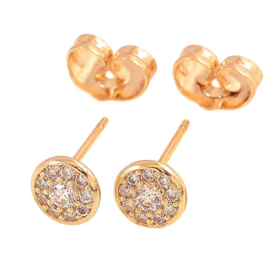 Серьги Xuping цвет Позолота 18К пусеты "Круги с кристаллами" ø 6мм фото №1