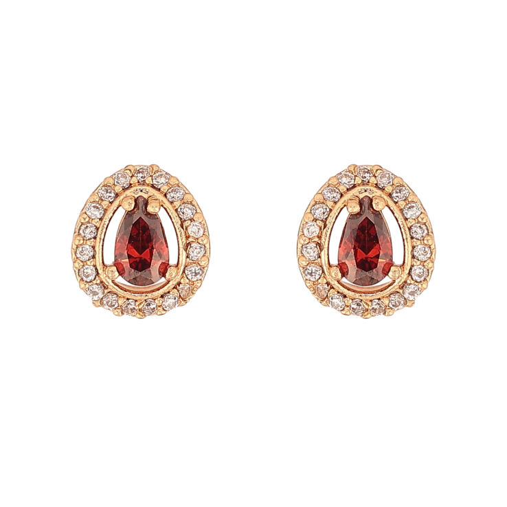 Серьги Xuping цвет Позолота 18К пусеты "Капельки с красными кристаллами" фото №2