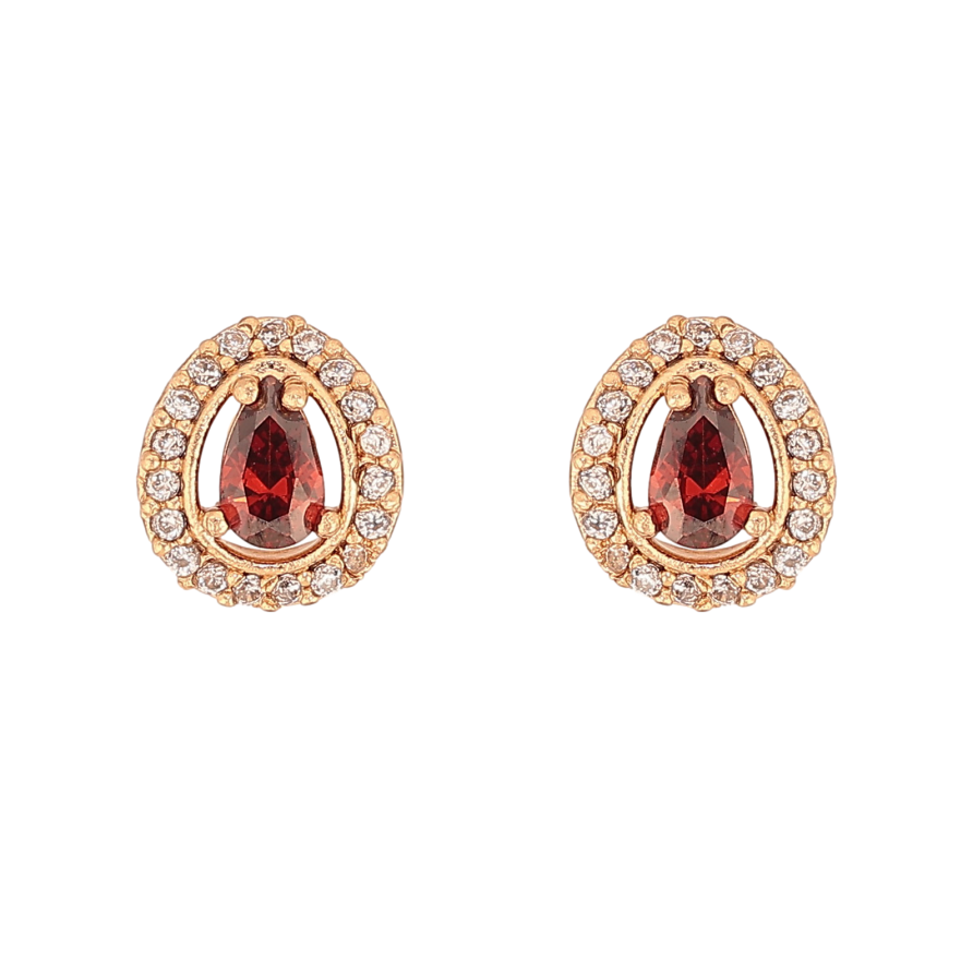 Серьги Xuping цвет Позолота 18К пусеты "Капельки с красными кристаллами" фото №1