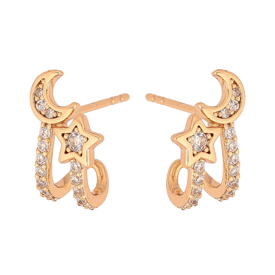 Серьги Xuping цвет Позолота 18К пусеты "Луна со звездой" фото №1