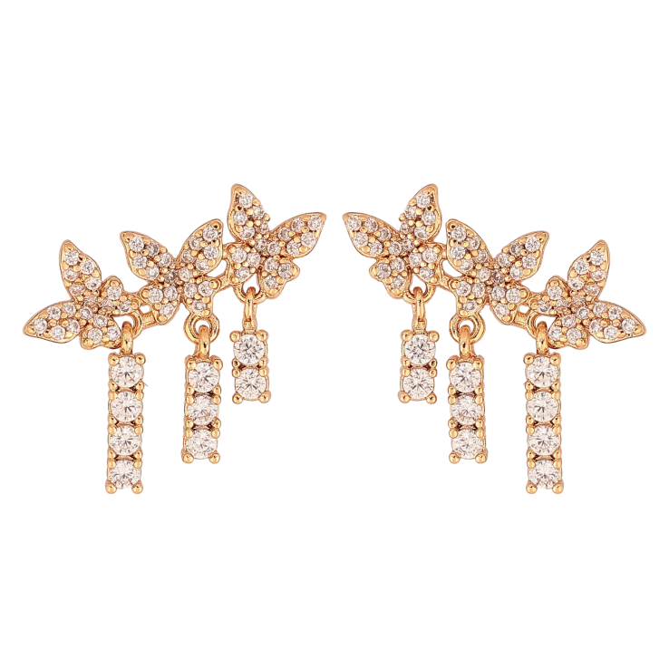 Серьги Xuping цвет Позолота 18К пусеты "Кристальные бабочки с подвесками" фото №22
