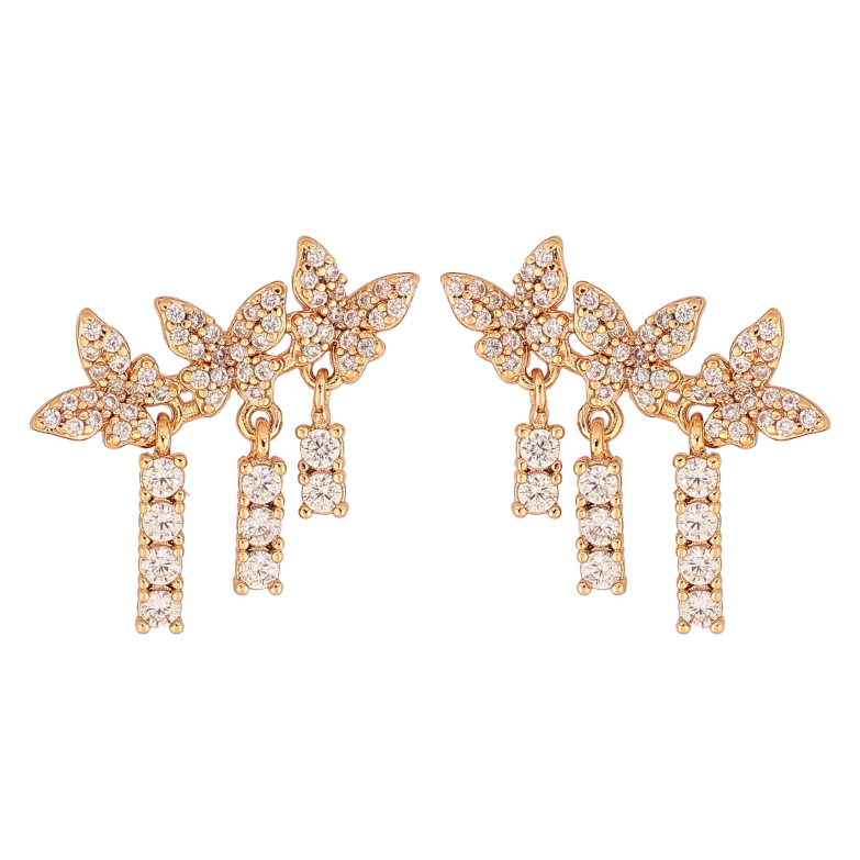 Серьги Xuping цвет Позолота 18К пусеты "Кристальные бабочки с подвесками" фото №1