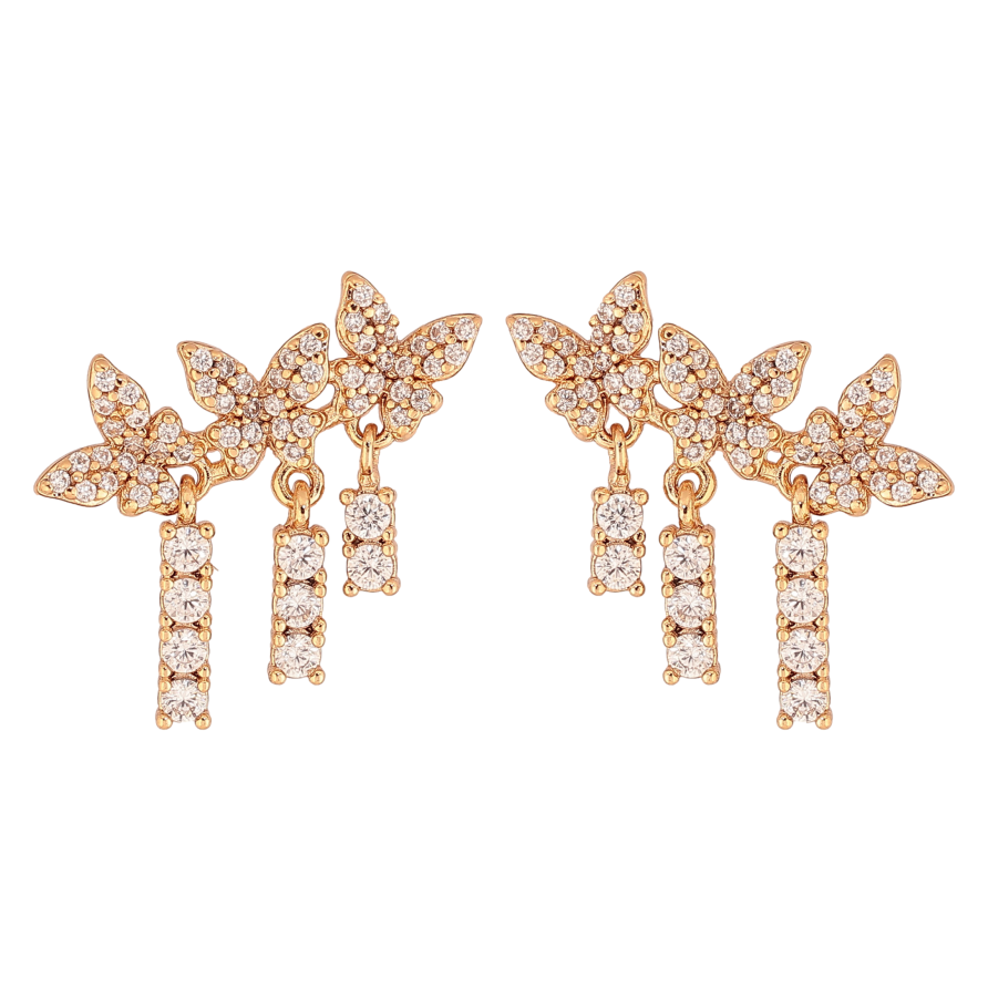 Серьги Xuping цвет Позолота 18К пусеты "Кристальные бабочки с подвесками" фото №1
