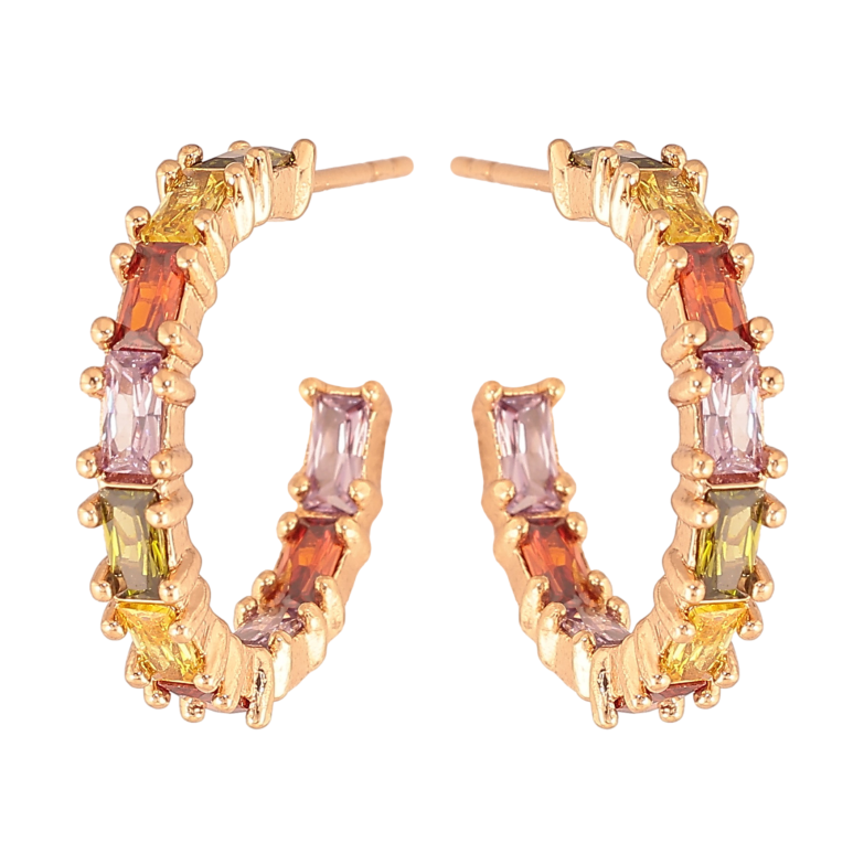 Сережки Xuping колір Позолота 18К пусети "Доріжки різнокольорових кристалів" фото №1