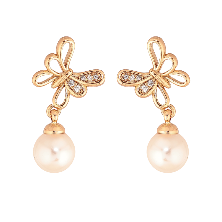 Серьги Xuping цвет Позолота 18К пусеты "Бабочки с жемчужными подвесками" фото №14 Серьги Xuping цвет Позолота 18К пусеты "Бабочки с жемчужными подвесками" фото №14