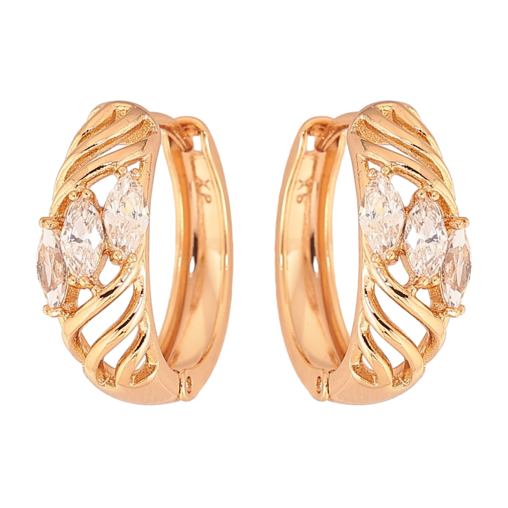 Серьги Xuping цвет Позолота 18К колечки "Узор с кристаллами" фото №5