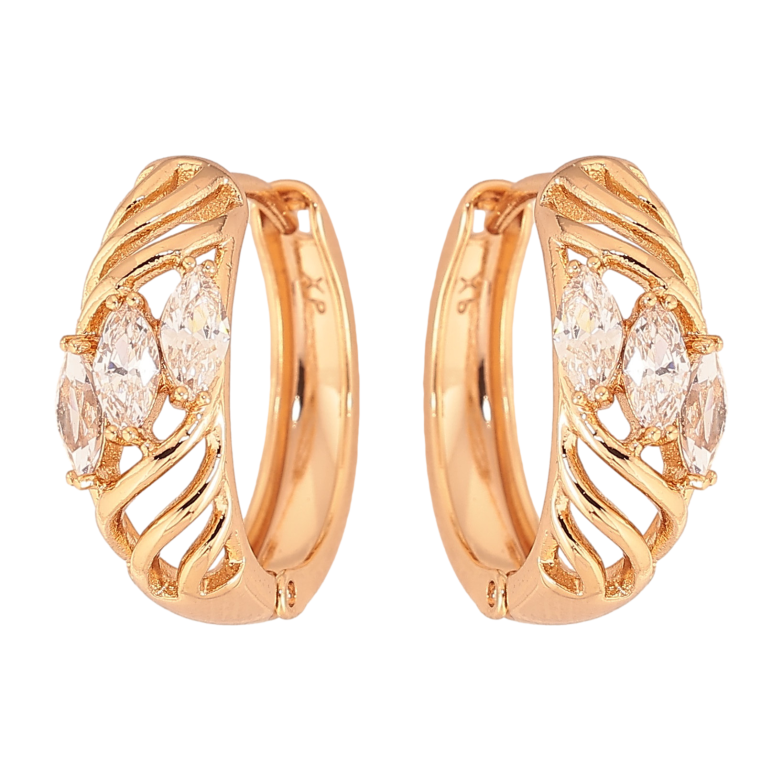 Серьги Xuping цвет Позолота 18К колечки "Узор с кристаллами" фото №3