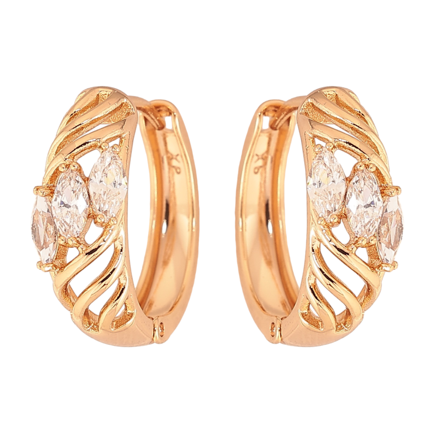 Серьги Xuping цвет Позолота 18К колечки "Узор с кристаллами" фото №1