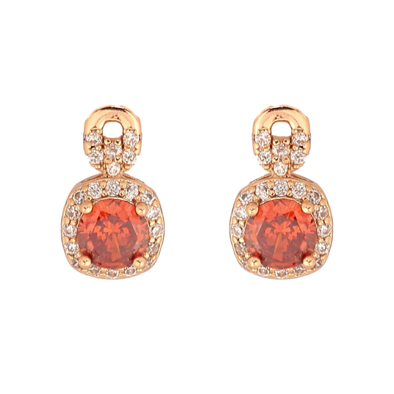 Серьги Xuping цвет Позолота 18К пусеты "Узор с красными кристаллами" фото №1