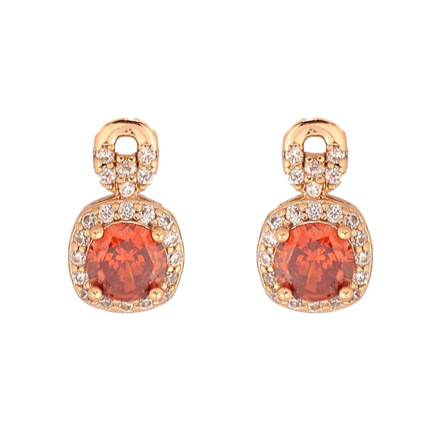 Серьги Xuping цвет Позолота 18К пусеты "Узор с красными кристаллами" фото №1