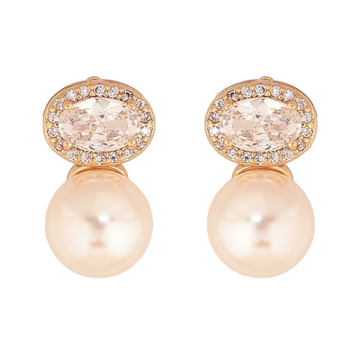 Серьги Xuping цвет Позолота 18К пусеты "Узор с кристаллами та жемчужинами" фото №12