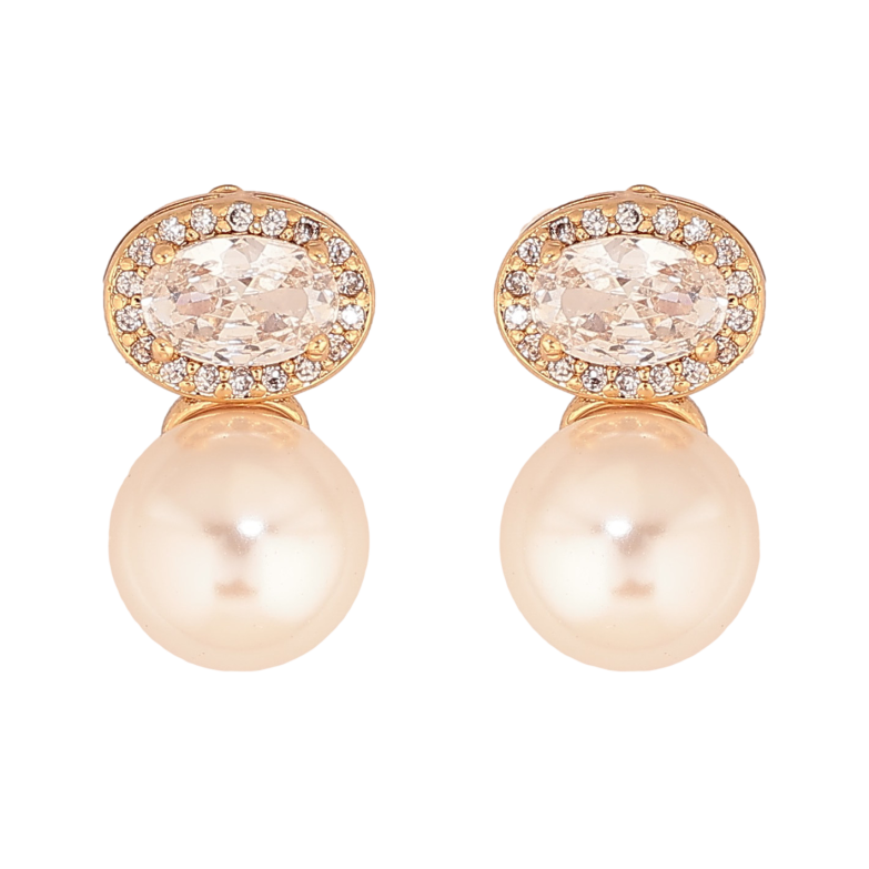 Сережки Xuping колір Позолота 18К пусети "Візерунок з кристалами та перлинами" фото №1