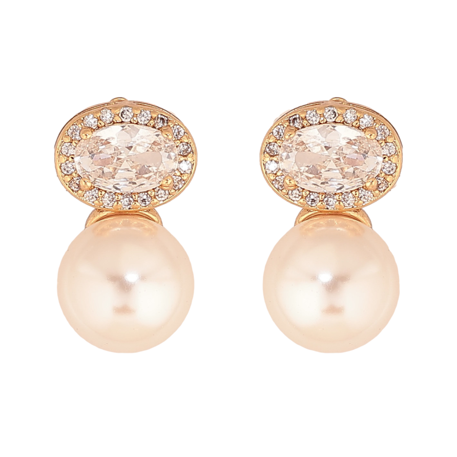 Серьги Xuping цвет Позолота 18К пусеты "Узор с кристаллами та жемчужинами" фото №1