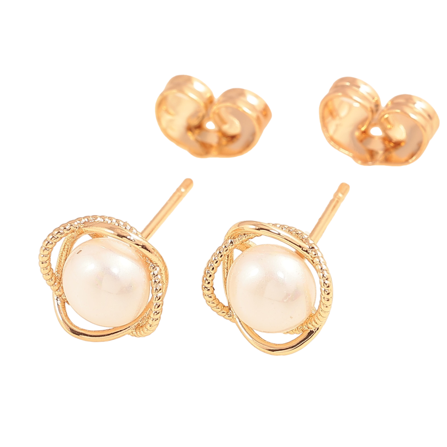 Серьги Xuping цвет Позолота 18К пусеты "Цветочки с жемчужинами" фото №1