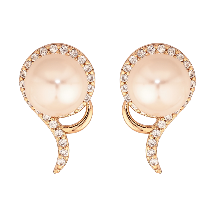 Серьги Xuping цвет Позолота 18К пусеты "Жемчужины в обрамлении кристаллов" фото №7