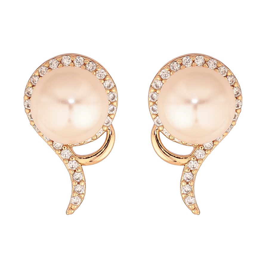 Серьги Xuping цвет Позолота 18К пусеты "Жемчужины в обрамлении кристаллов" фото №1