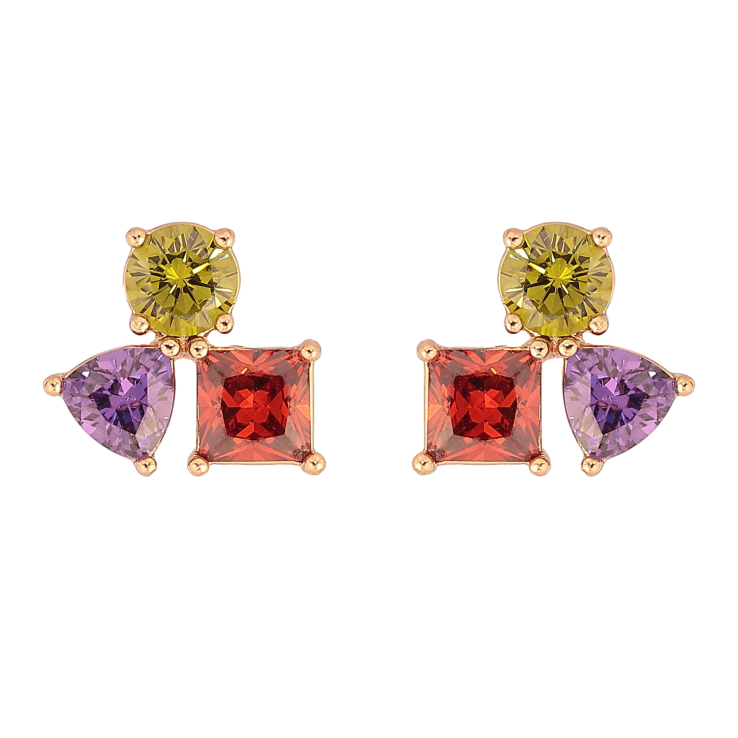 Серьги Xuping цвет Позолота 18К пусеты "Разноцветные кристаллы" фото №13