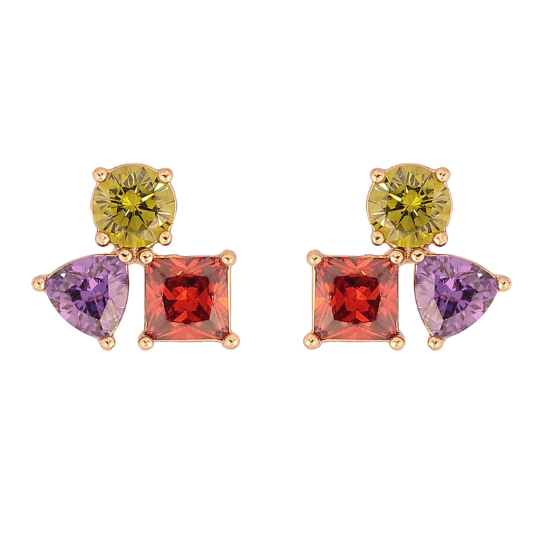 Серьги Xuping цвет Позолота 18К пусеты "Разноцветные кристаллы" фото №1