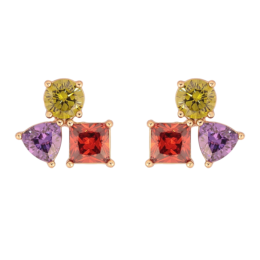 Серьги Xuping цвет Позолота 18К пусеты "Разноцветные кристаллы" фото №1