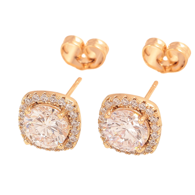 Серьги Xuping цвет Позолота 18К пусеты "Кристаллы в обрамлении" фото №1