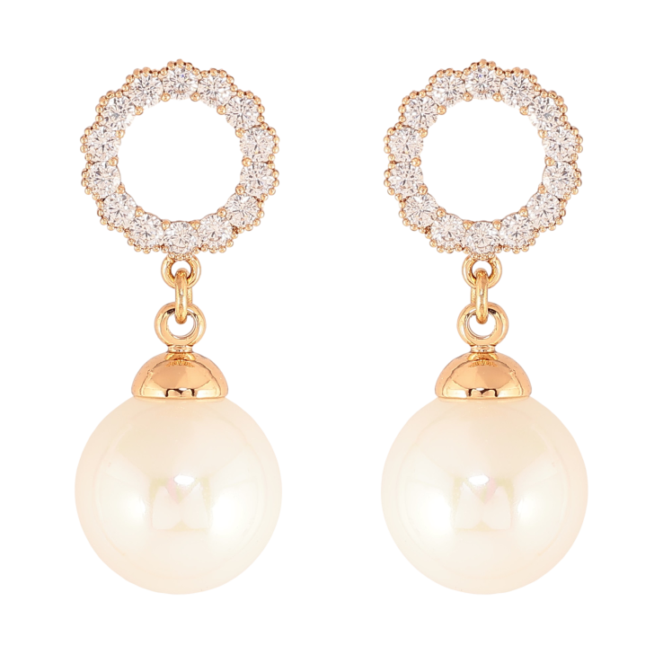 Серьги Xuping цвет Позолота 18К пусеты "Жемчужные подвески" фото №8