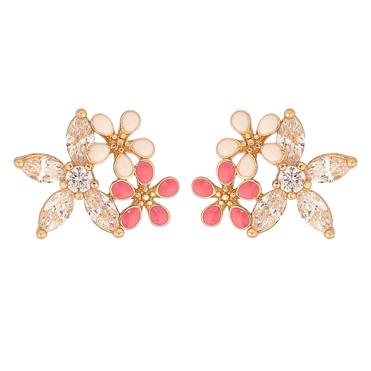 Серьги Xuping цвет Позолота 18К пусеты "Цветочки с кристаллами и эмалью" фото №14