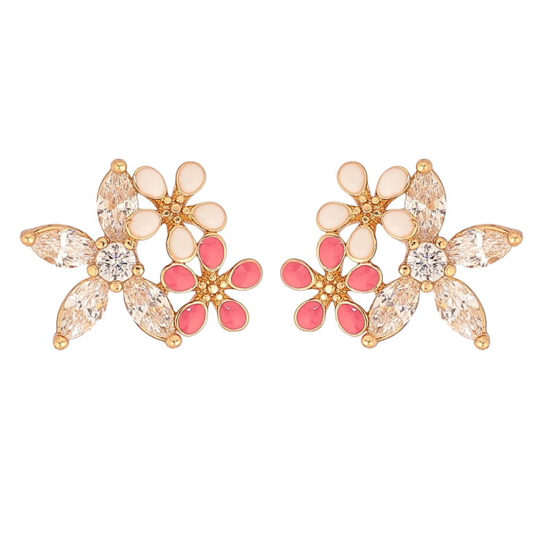 Сережки Xuping колір Позолота 18К пусети "Квіточки з кристалами та емаллю" фото №14