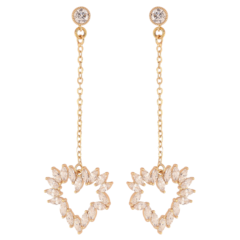 Сережки Xuping колір Позолота 18К пусети "Кристальні серця" фото №3