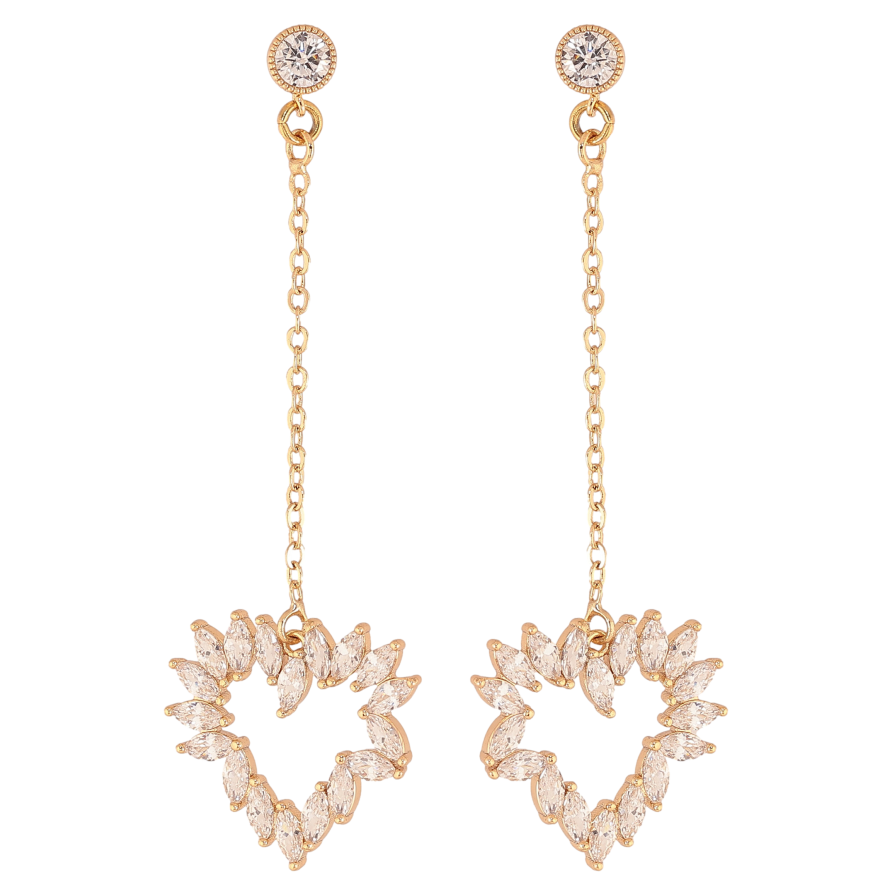 Сережки Xuping колір Позолота 18К пусети "Кристальні серця" фото №1