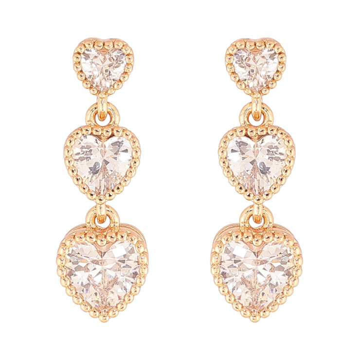 Серьги Xuping цвет Позолота 18К пусеты "Подвески из кристальных сердечек" фото №9