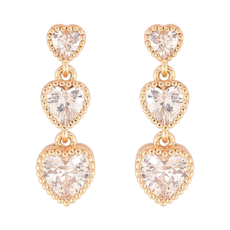 Серьги Xuping цвет Позолота 18К пусеты "Подвески из кристальных сердечек" фото №1