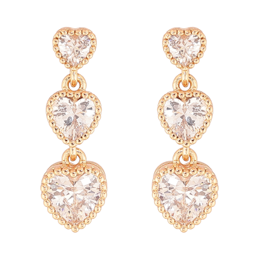 Серьги Xuping цвет Позолота 18К пусеты "Подвески из кристальных сердечек" фото №1