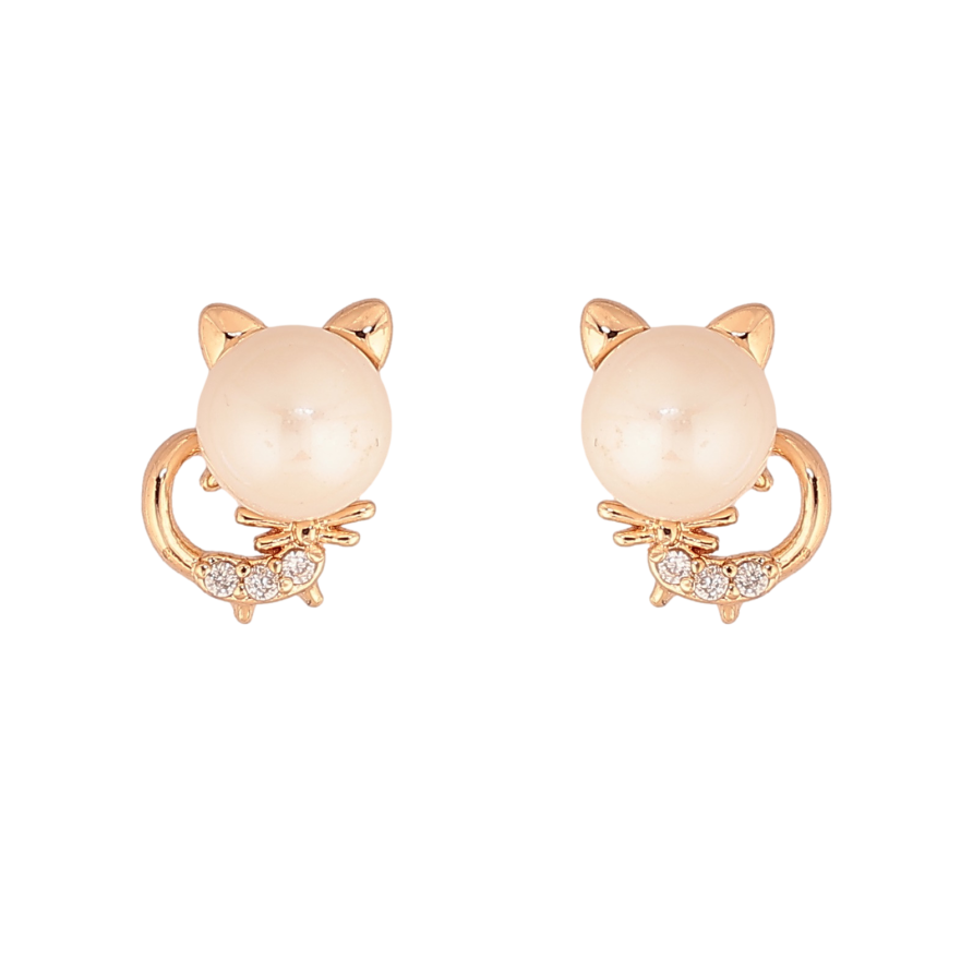 Сережки Xuping колір Позолота 18К пусети "Котики з перлинами" фото №1