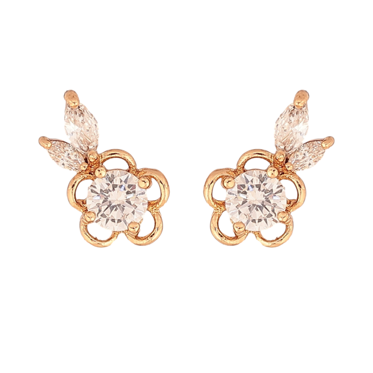 Серьги Xuping цвет Позолота 18К пусеты "Кристальные цветочки" фото №4