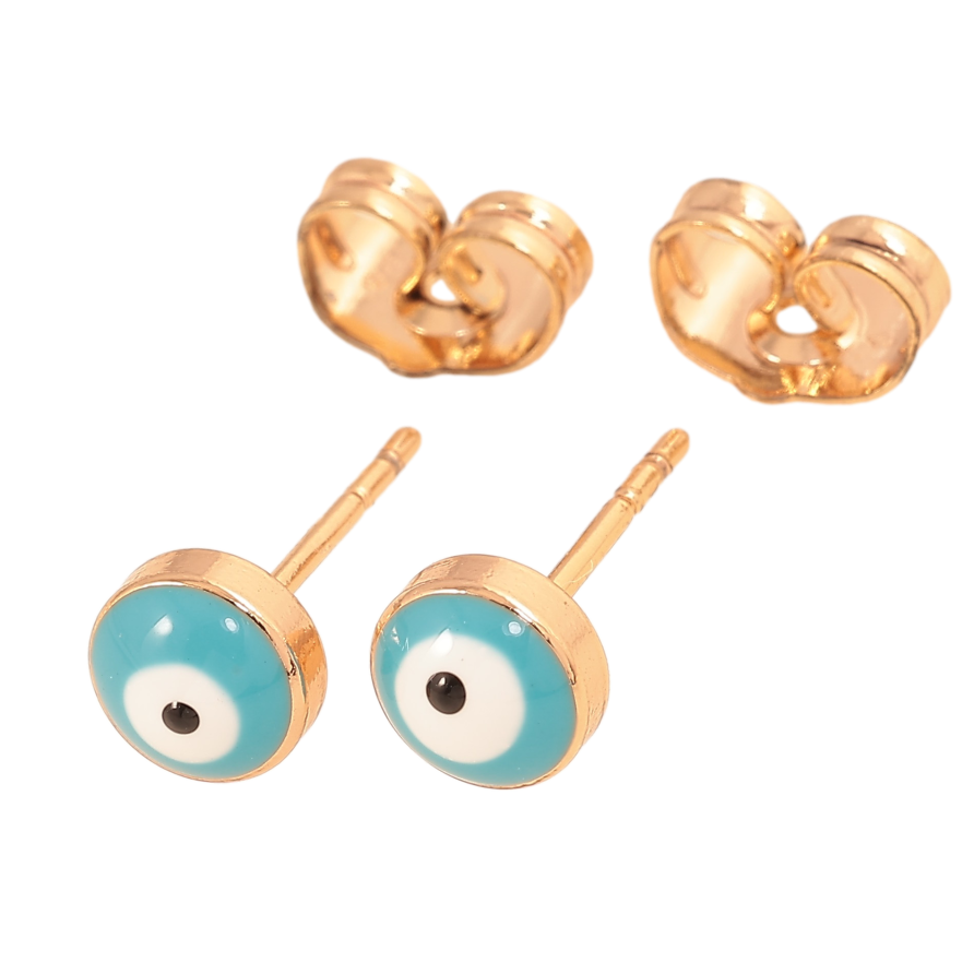 Сережки Xuping колір Позолота 18К пусети "Оберіг блакитне око Фатіми" ø 6мм фото №1