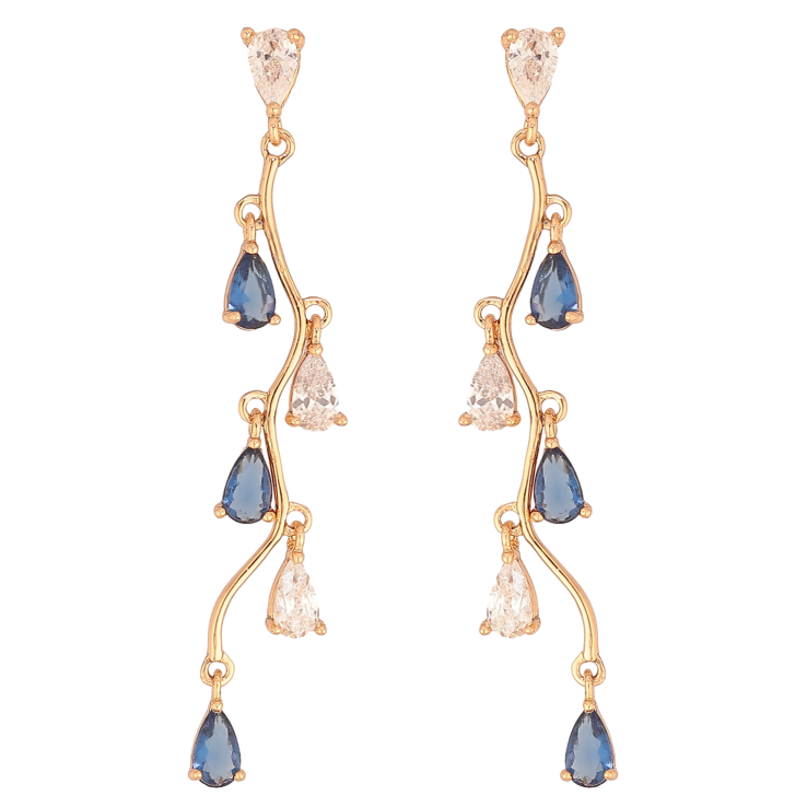 Серьги Xuping цвет Позолота 18К пусеты "Бело-синие кристальные подвески" фото №22