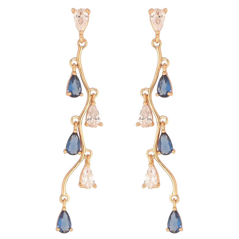Серьги Xuping цвет Позолота 18К пусеты "Бело-синие кристальные подвески" фото №1
